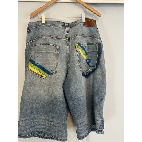 Vintage Rocawear‎ Blue Denim Shorts Mens Size 40 Y2K Baggy Embroidered Oversized - Picture 6 of 13